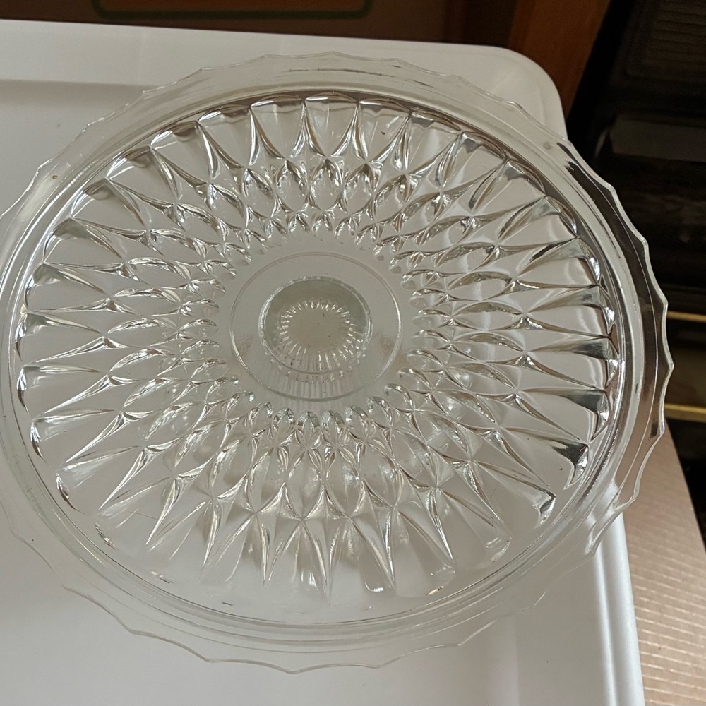 Clear Pressed Glass Serving Platter - Sunburst Pattern